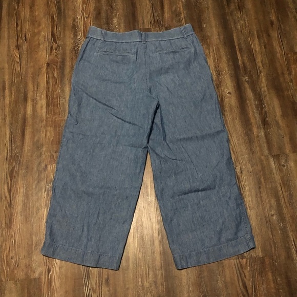 Talbots Pants Women's 6 Blue Perfect Wide Leg Cropped High Rise Linen - Picture 4 of 6